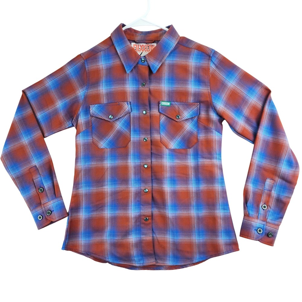 Dixxon Kaihalulu Bay Flannel Shirt‎ Womens M Orange Blue Plaid D-Tech Workwear